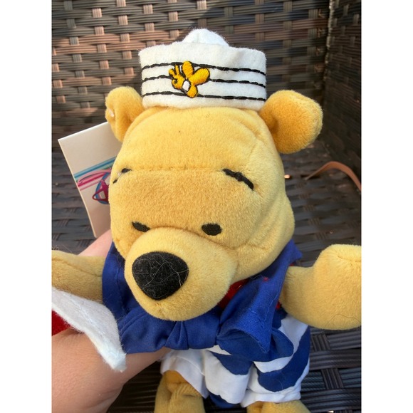 Disney Store Winnie the Pooh Nautical Sailor Mini Bean Bag Plush 8 Inch Vintage - Picture 3 of 7